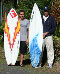 Willsy and MC with fish and shortboard